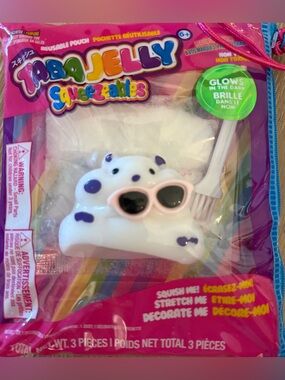 TABA JELLY SQUEEZABLE GLOW-IN-THE DARK BEAR W/GLASSES SQUISHY/DECORATE TOY NIB